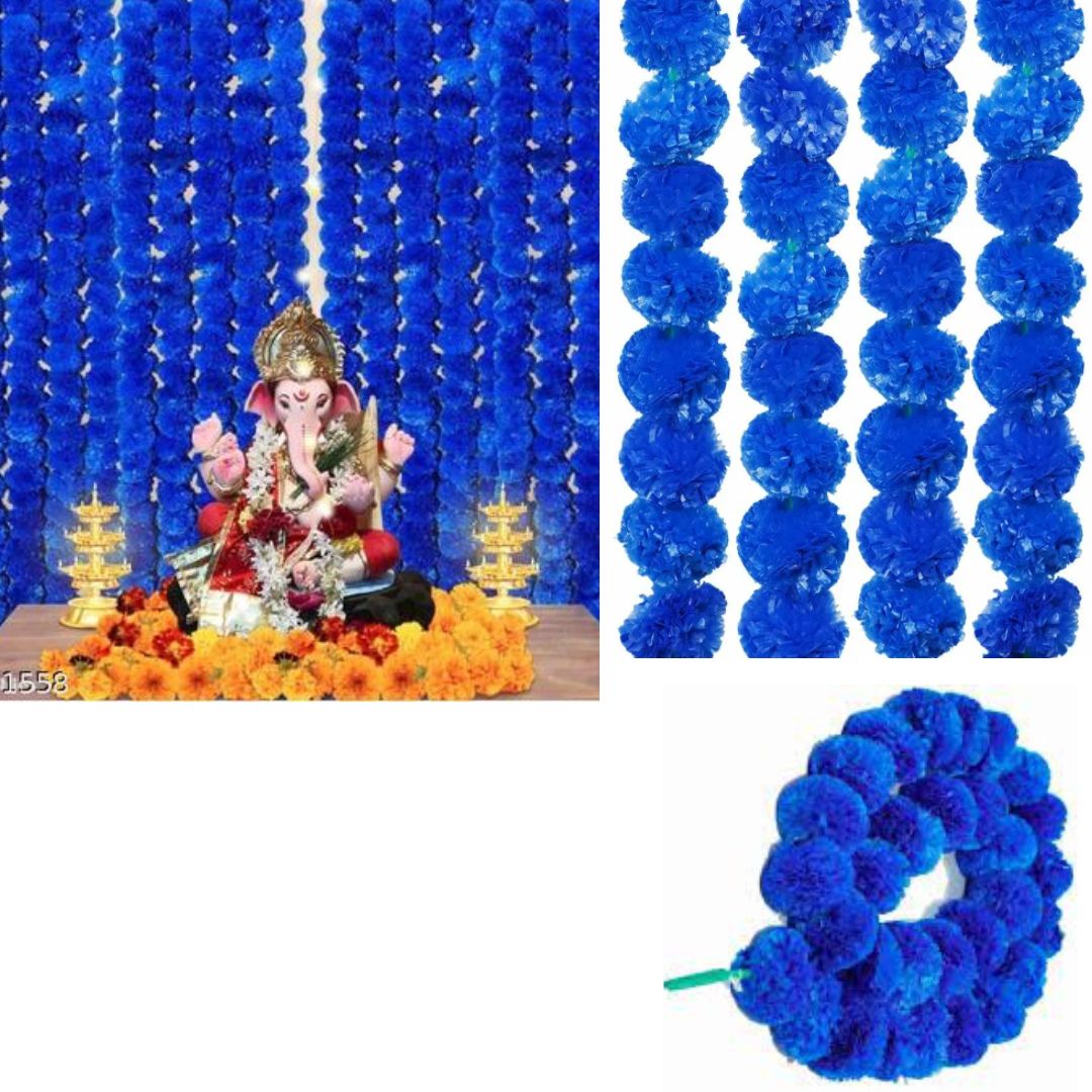 Artificial Flower Garland Strings | Phool Mala Artificial Marigold (Blue) 1pcs.