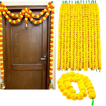 Cargar imagen en el visor de la galería, Cuerdas de Guirnalda de Flores Artificiales | Phool Mala Artificial Marigold (Yellow) 1pcs.