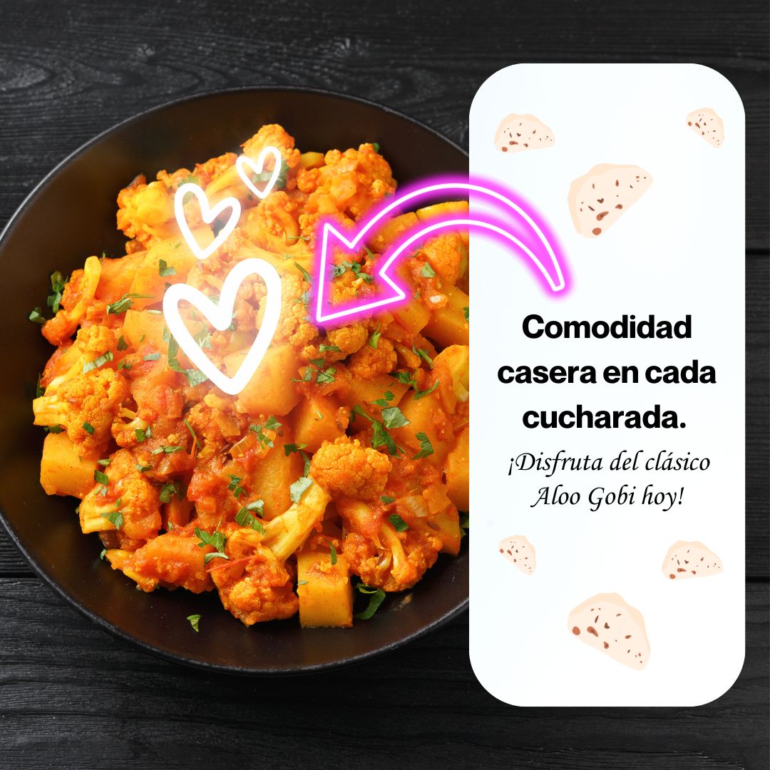 Enjoy the comforting taste of Aloo Gobi, a classic Indian dish made with potatoes and cauliflower, rich in flavor and perfect for a cozy meal.