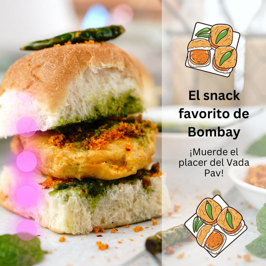 Vada Pav: A delicious Vada Pav sandwich with spicy chutneys, showcasing a popular street food from Bombay, known for its savory and tangy flavors.