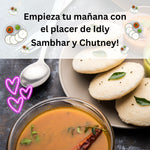 Idly Sambhar with Chutney: A plate of soft Idly served with Sambhar and coconut chutney, representing a classic South Indian breakfast full of comforting flavors.