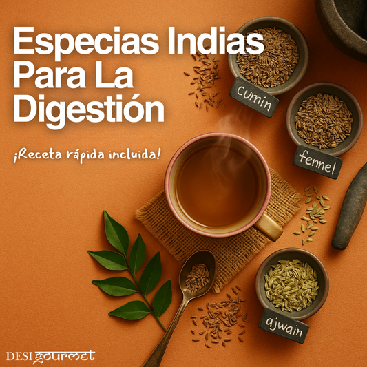 Infusión digestiva con comino, ajwain y hinojo de Desi Gourmet.