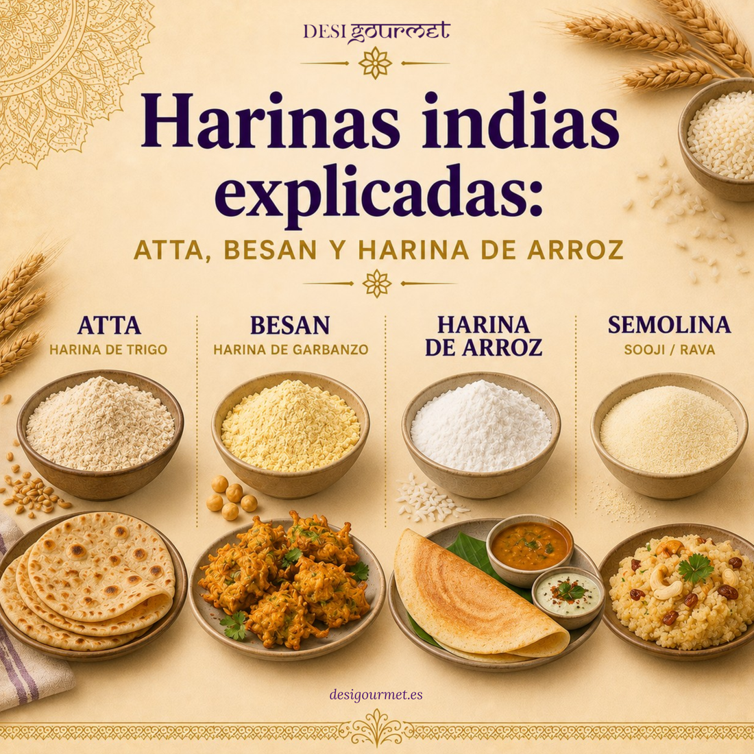 Harinas indias explicadas: atta, besan y harina de arroz