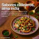 Auténtico chaat indio servido con chutneys, yogur y especias Desi Gourmet