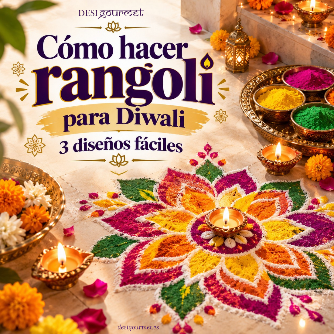 Cómo hacer rangoli para Diwali: 3 diseños fáciles