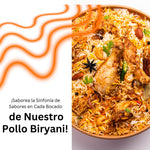 Delicious Chicken Biryani garnished with spices and herbs, showcasing vibrant colors and rich flavors – a perfect blend of taste and aroma.