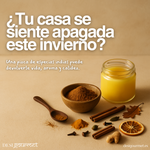 Especias indias, garam masala y ghee sobre fondo cálido para aromatizar el hogar en invierno
