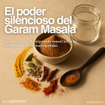 Garam masala en cuenco con especias como cardamomo, comino y chile sobre fondo beige en estilo editorial Desi Gourmet.