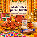 Materiales para Diwali: diyas, pooja y decoración