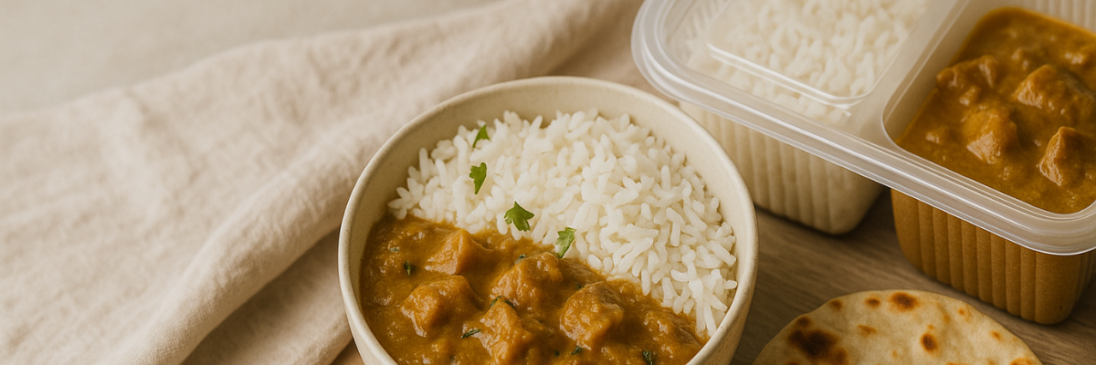 A bowl of vegetable pulao served with raita, highlighting Haldiram's Vegetable Pulao, MTR Veg Pulao, and Haldiram's Rajma Raseela ready meal packs.