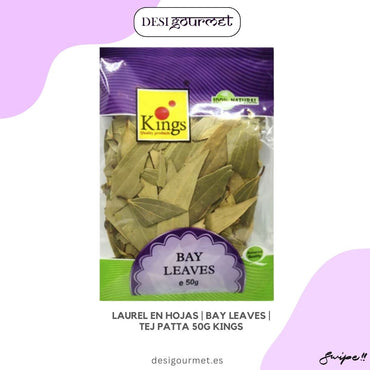 Enhance your dishes with Bay Leaves (Tej Patta) from Kings. Perfect for adding a fragrant aroma and depth to your recipes. Net weight: 50g.