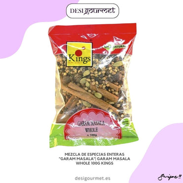 Mezcla de Especias Enteras "Garam Masala" Garam Masala Whole 100g Kings  "Cocina arroz basmati con especias enteras de garam masala para aroma. Infunde el arroz con ricos sabores de canela, cardamomo y clavos."