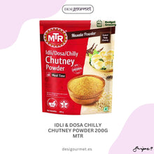 Cargar imagen en el visor de la galería, Idli Chutney Powder:  ![Idli Chutney Powder](attachment:/mnt/data/2_Idli Chutney Powder.jpg)  Ingredientes: Idlis, Idli &amp; Dosa Chilly Chutney Powder, aceite de sésamo. Procedimiento: Sirve los idlis al vapor con una pizca de Idli &amp; Dosa Chilly Chutney Powder mezclado con aceite de sésamo para un desayuno picante y lleno de sabor. Descripción: Eleva tu experiencia de idli con el toque picante de Idli &amp; Dosa Chilly Chutney Powder de MTR.