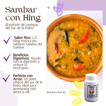 Load image into Gallery viewer, Un delicioso tazón de Sambar del sur de la India, mejorado con L.G Hing para un rico sabor umami. Ayuda a la digestión y combina bien con arroz o idli.