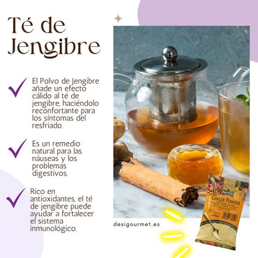 Ginger Powder adds warmth to ginger tea, natural remedy for nausea, boosts immunity.