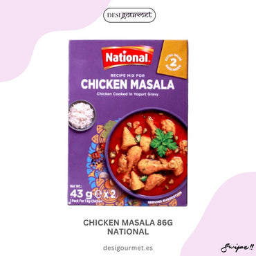 Chicken Masala 86G National  "Enhance your chicken dishes with National's Chicken Masala. Perfect blend for a flavorful yogurt gravy."