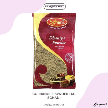 Coriander Powder 1KG Schani: "Enhance your dishes with Schani's Coriander Powder. Perfect for adding a citrusy, aromatic flavor to your culinary creations. Available in 1KG pack."