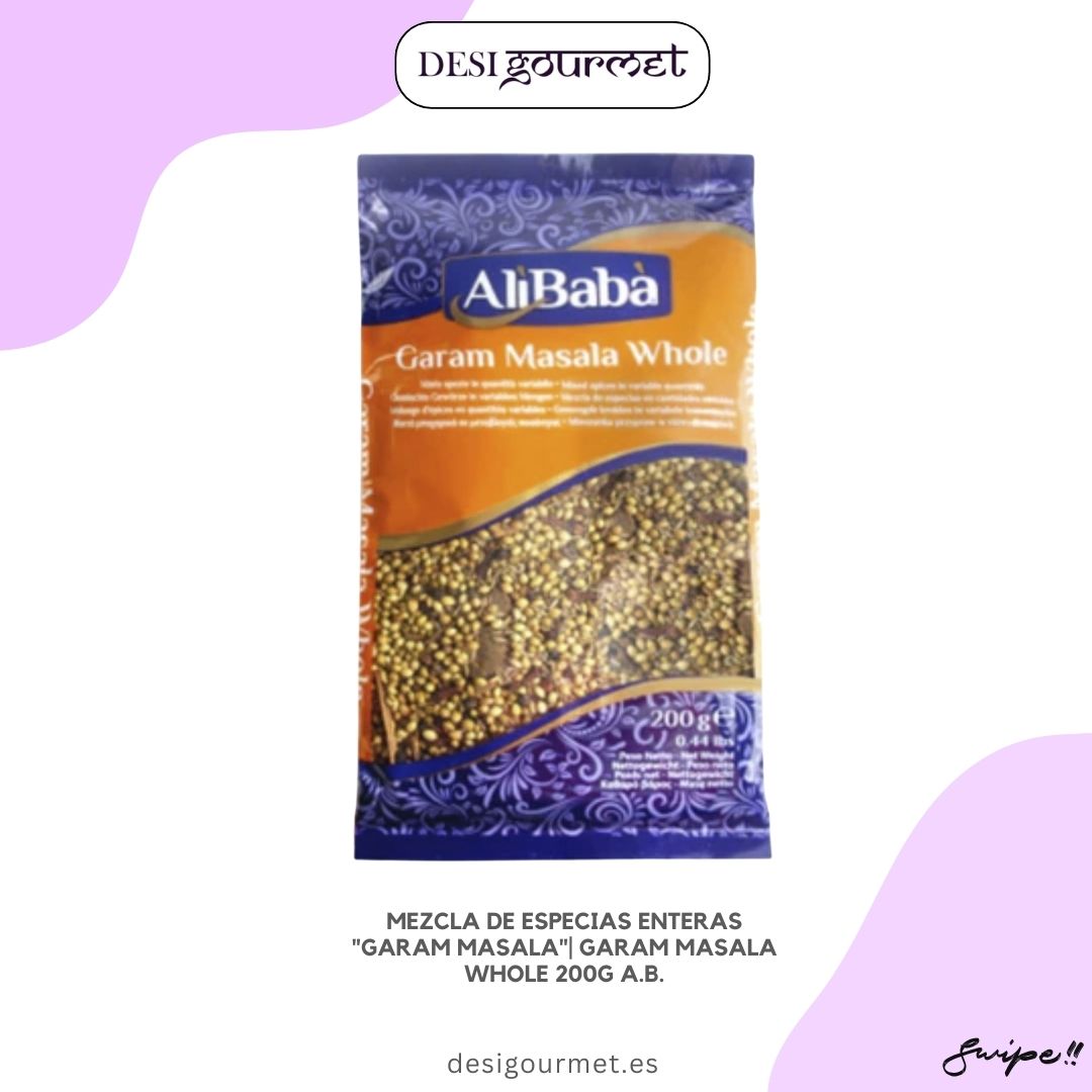 "Garam Masala Whole 200g Alibaba. Mezcla de especias enteras para curries, guisos y marinados. Añade sabor auténtico y aroma fresco a tus platos."