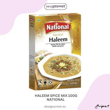 Haleem Spice Mix 100G National  "Experience the rich and savory flavors of Haleem with National Haleem Spice Mix. Perfect for meat, lentils, and grains. Elevate your dishes with this traditional blend. Buy now at desigourmet.es."