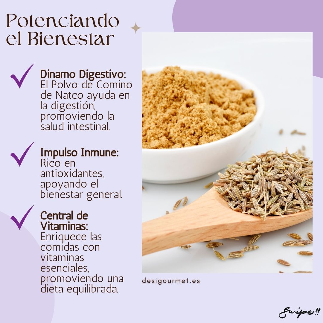 "Boost your well-being with Natco's Cumin Powder: aids digestion, rich in antioxidants, and packed with essential vitamins for a balanced diet."