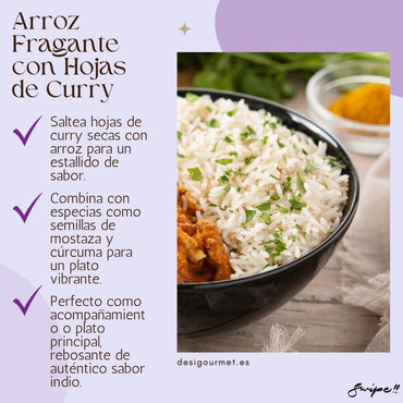 "Fragrant rice with dry curry leaves. Sauté with mustard seeds and turmeric for a vibrant, aromatic dish. Perfect as a side or main course, full of authentic Indian flavor."