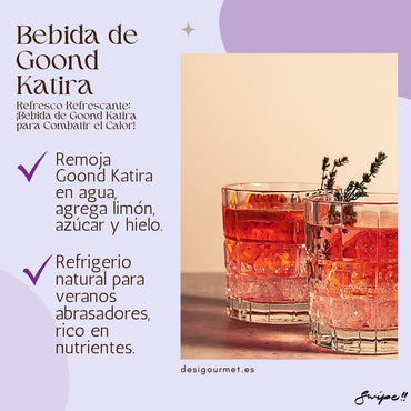Refresh with Goond Katira Drink! Soak Goond Katira in water, add lemon, sugar, and ice. A natural nutrient-rich refreshment for hot summers.