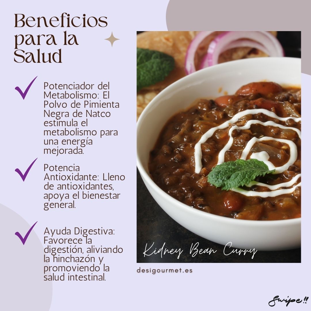 Beneficios para la Salud: "Natco Black Pepper Powder boosts metabolism, rich in antioxidants, and aids digestion. Perfect for enhancing your meals with added health benefits."