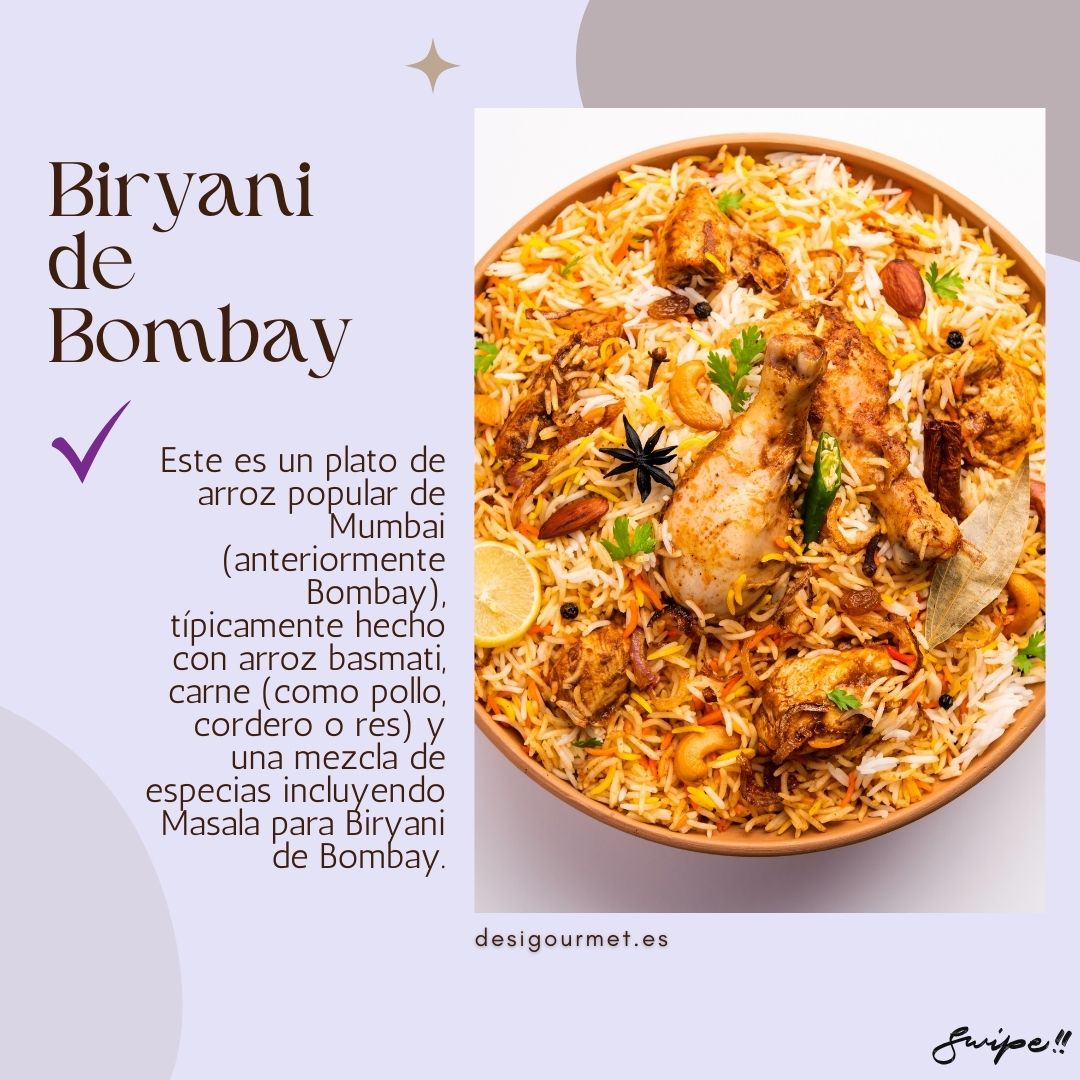 Este arroz popular de Mumbai combina arroz basmati, carne, y especias exóticas para un plato delicioso. Perfecto para tus comidas festivas. ¡Prueba la Masala para Biryani!