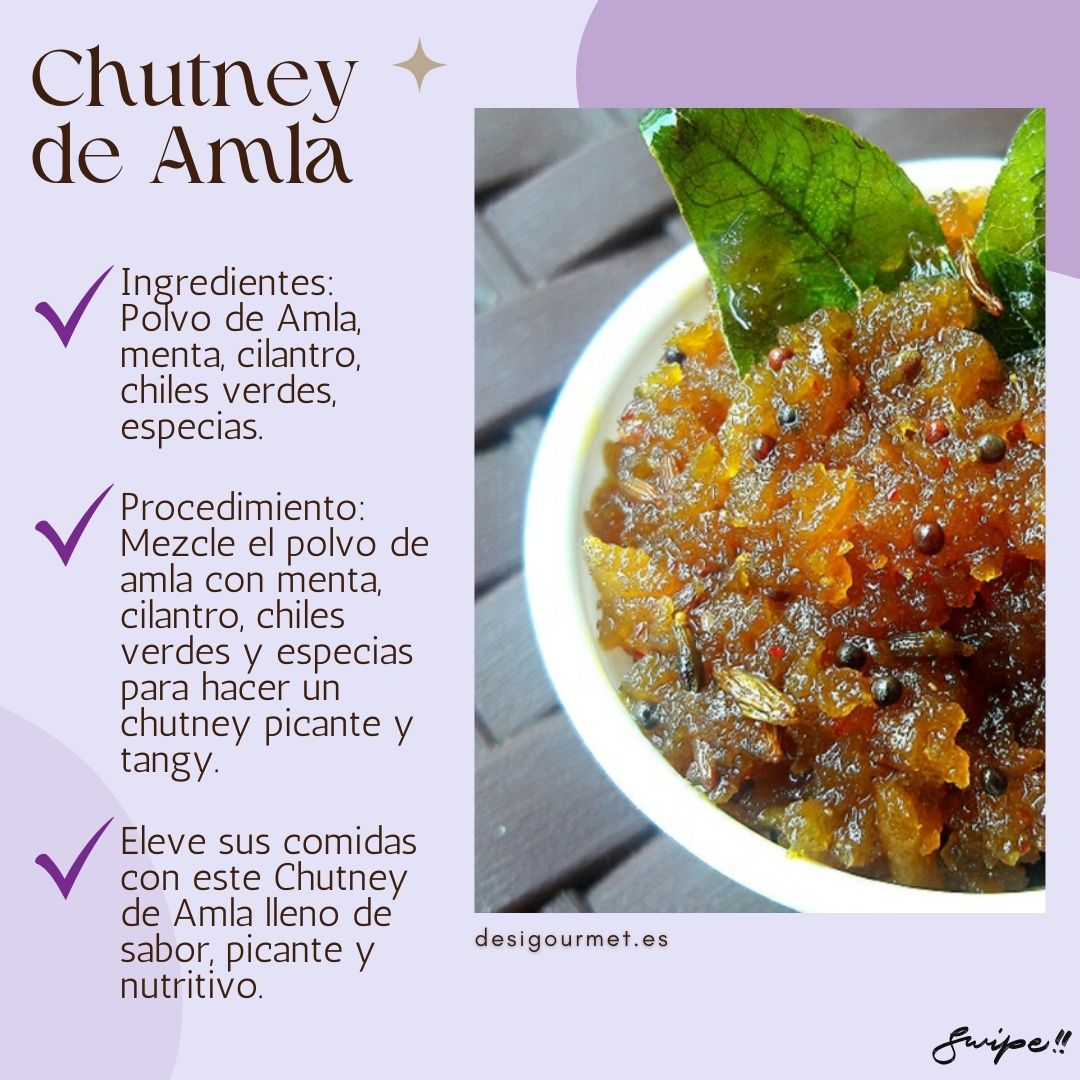 Chutney de Amla: "Create a tangy and spicy Amla Chutney with amla powder, mint, cilantro, green chilies, and spices. Elevate your meals with this nutritious and flavorful condiment."