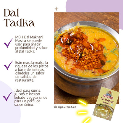 MDH Dal Makhani Masala enhances lentil dishes, perfect for Dal Tadka and curries.