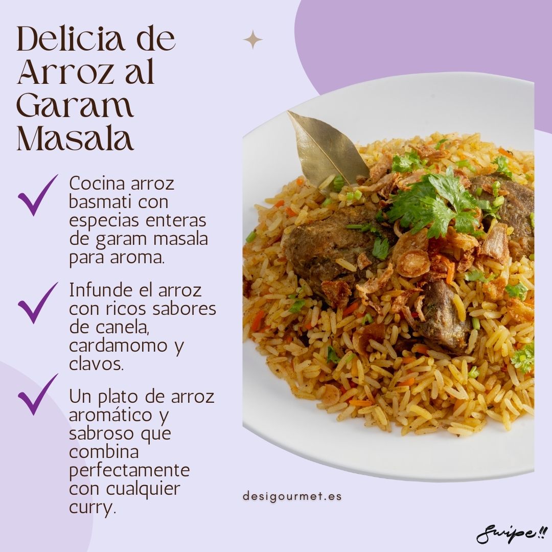 Delicia de Arroz al Garam Masala  "Marina el pollo con garam masala entero para un sabor exótico. Asa o asa el pollo a la perfección, infusionado con especias aromáticas."