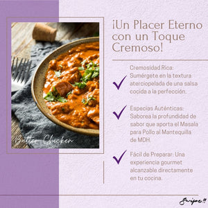 ¡Un Placer Eterno con un Toque Cremoso!: "Enjoy the creamy delight of Butter Chicken with MDH Masala. Authentic spices and easy preparation for a gourmet experience."