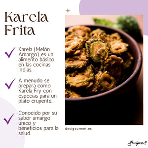 English: Karela 340g, perfect for making crispy and flavorful Karela Fry. Spanish: Karela 340g, perfecto para hacer Karela Fry crujiente y sabroso.