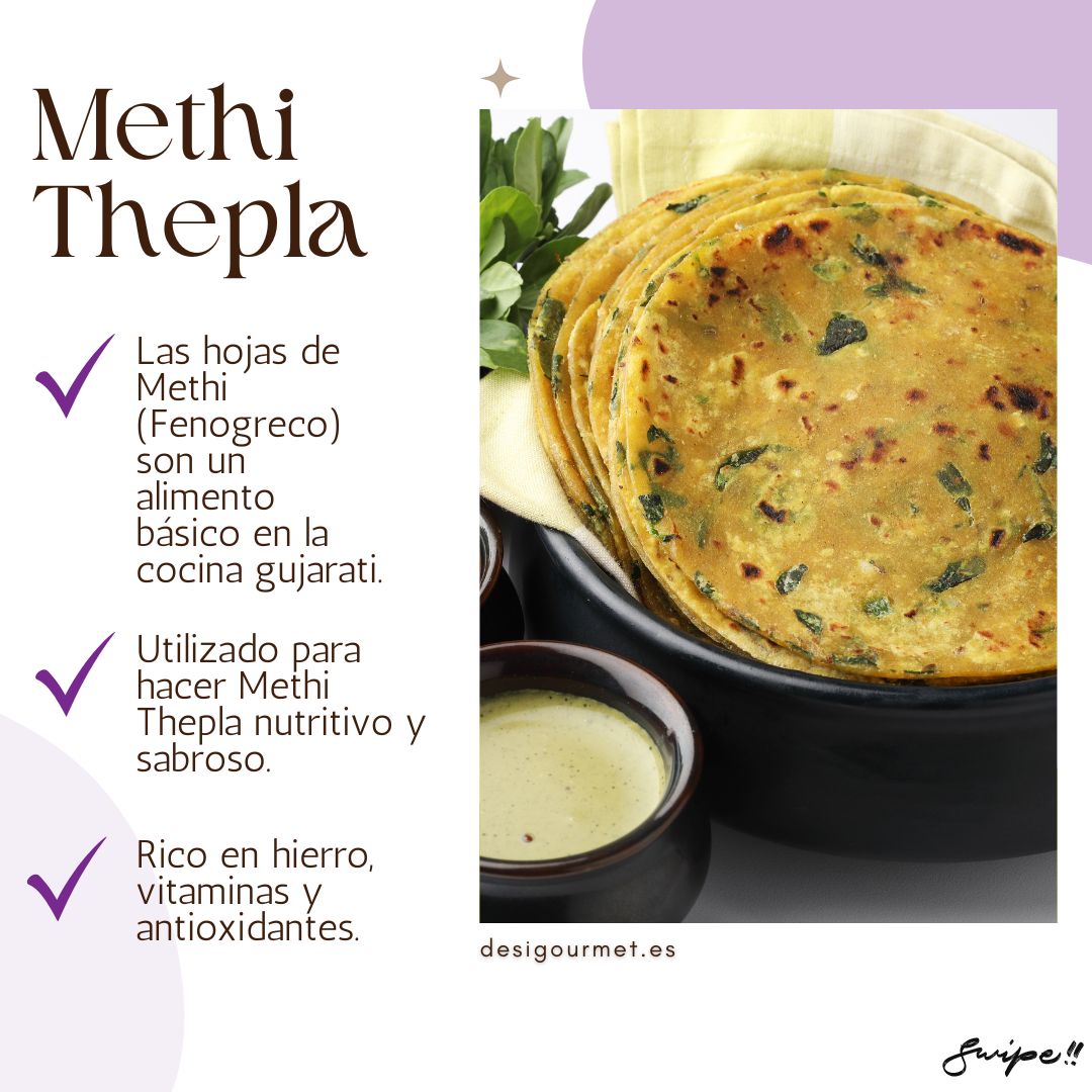English: Methi Chopped 340g, perfect for making nutritious Methi Thepla. Spanish: Methi Chopped 340g, perfecto para hacer Methi Thepla nutritivo.