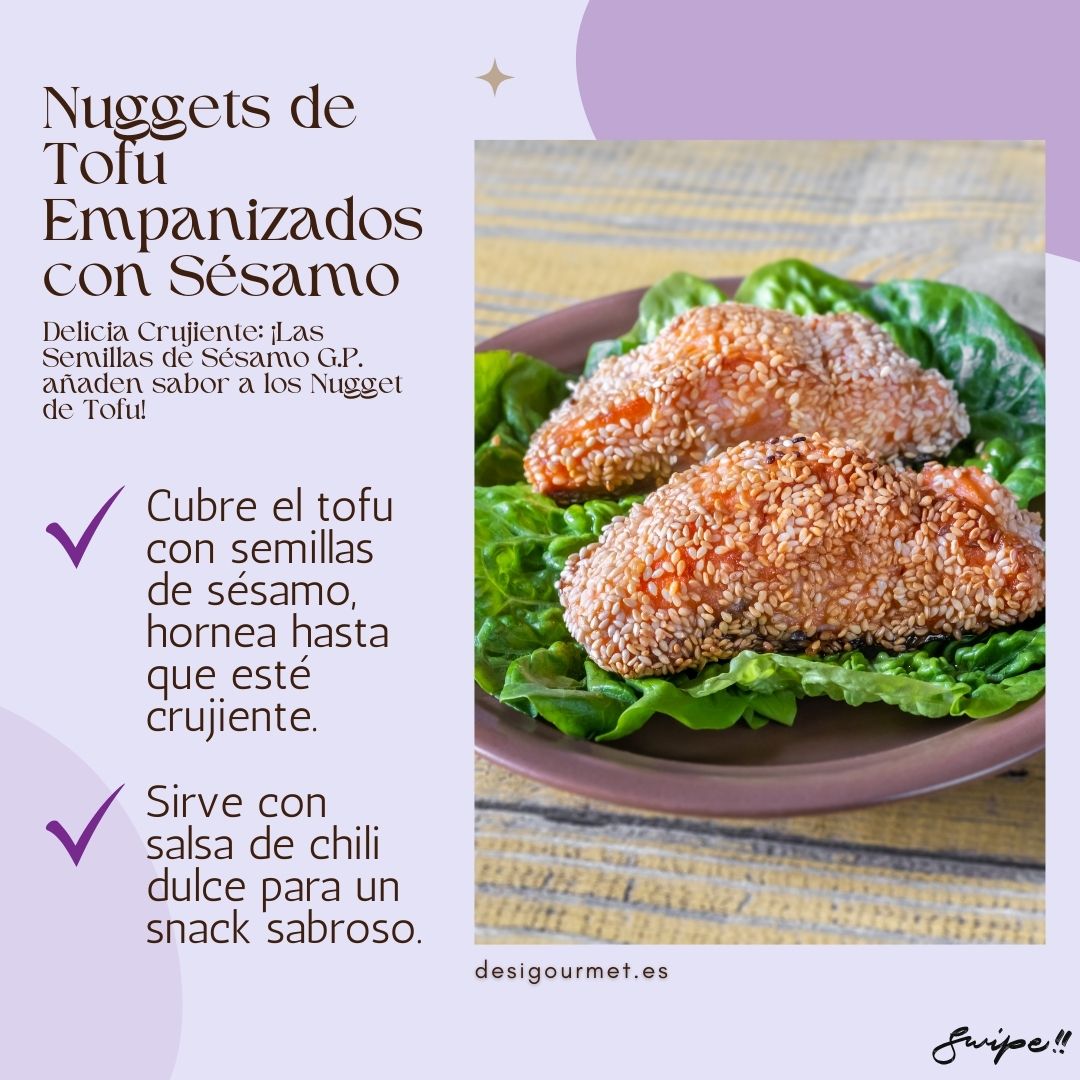 Meta Description: "Nuggets de tofu crujientes con semillas de sésamo, horneados a la perfección. Sirve con salsa de chili dulce para un snack delicioso. #NuggetsDeTofu #CocinaSaludable"