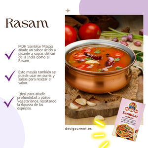  MDH Sambhar Masala enhances Rasam, perfect for curries, adds depth to vegetarian dishes.