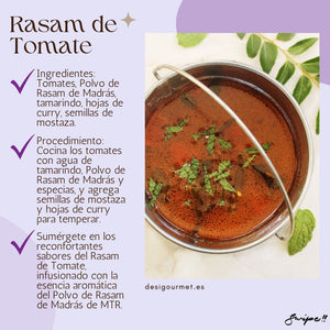 Rasam de Tomate "Savor the comforting flavors of Tomato Rasam, made with Madras Rasam Powder, tamarind, and aromatic spices. Perfect for a cozy meal. #TomatoRasam #MadrasRasam #DesiGourmet"