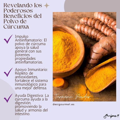 Revelando los Poderosos Beneficios del Polvo de Cúrcuma: "El polvo de cúrcuma ofrece propiedades antiinflamatorias, antioxidantes y digestivas, promoviendo la salud general. Infórmate más en desigourmet.es."