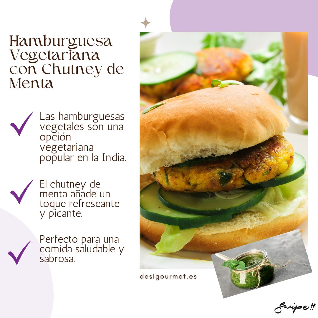 English: Veggie Burger Patty 360g, perfect with refreshing mint chutney for a flavorful meal. Spanish: Hamburguesa Vegetal 360g, perfecta con chutney de menta refrescante para una comida sabrosa.