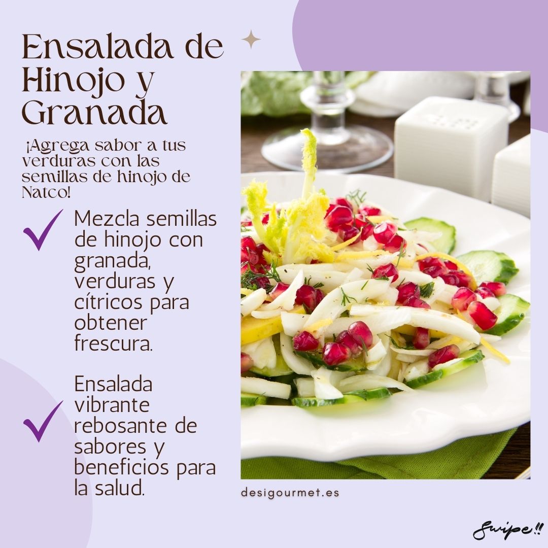 "Mix fennel seeds with pomegranate, veggies, and citrus for a fresh, vibrant salad. Packed with flavors and health benefits. Perfect for any meal! #SaladRecipe"