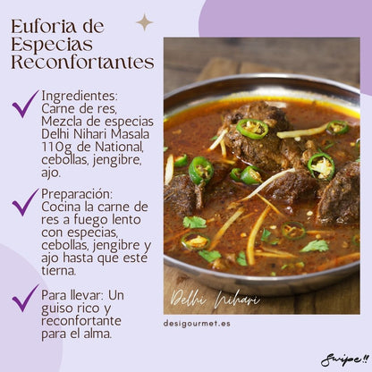 Enjoy the comfort of rich flavors with Delhi Nihari Masala. Slow-cooked beef with onions, ginger, and garlic, delivering a heartwarming dish. Perfect for soul-warming meals.