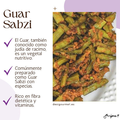 English: Guar 340g, perfect for making nutritious Guar Sabzi with spices. Spanish: Guar 340g, perfecto para hacer nutritivo Guar Sabzi con especias.