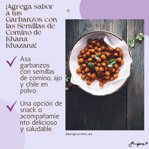 "Roast chickpeas with cumin seeds, garlic, and chili powder. A delicious and healthy snack or accompaniment. desigourmet.es"