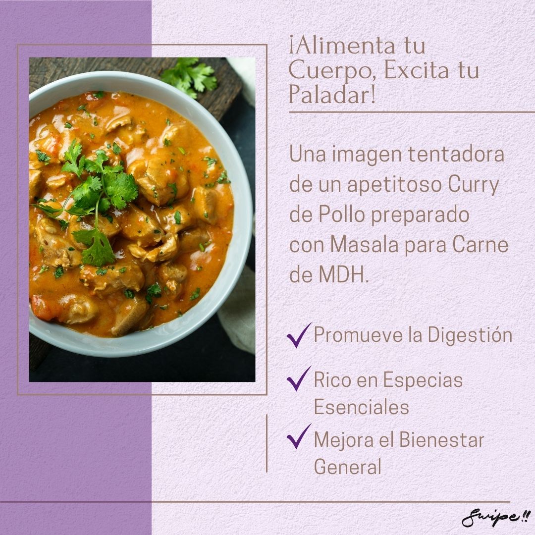 ¡Alimenta tu Cuerpo, Excita tu Paladar!: Disfruta de un curry de pollo tentador preparado con Masala para Carne de MDH. Promueve la digestión y mejora el bienestar general. 🍛🌟