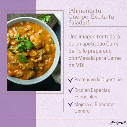 ¡Alimenta tu Cuerpo, Excita tu Paladar!: Disfruta de un curry de pollo tentador preparado con Masala para Carne de MDH. Promueve la digestión y mejora el bienestar general. 🍛🌟