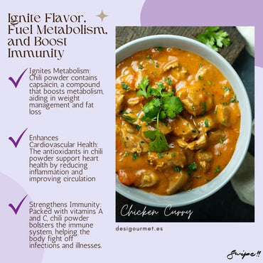 Ignite Flavor, Fuel Metabolism, and Boost Immunity: Boost your metabolism and immunity with this spicy chicken curry made with chili powder. Packed with antioxidants and vitamins. desigourmet.es