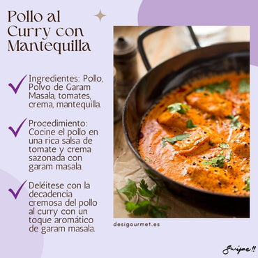 Pollo al Curry con Mantequilla: "Indulge in creamy Pollo al Curry con Mantequilla. Tender chicken cooked in a rich tomato and cream sauce with garam masala. A delightful and aromatic curry experience."