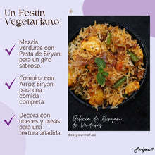 Cargar imagen en el visor de la galería, &quot;Vegetarian Biryani Delight with Patak&#39;s Biryani Paste. A complete meal with mixed vegetables and biryani rice. Garnished with nuts and raisins for added texture. Order now at Desi Gourmet.&quot;  Optimized Image Text:  Image:  Text: Un Festín Vegetariano  Mezcla verduras con Pasta de Biryani para un giro sabroso. Combina con Arroz Biryani para una comida completa. Decora con nueces y pasas para una textura añadida. Delicia de Biryani de Verduras