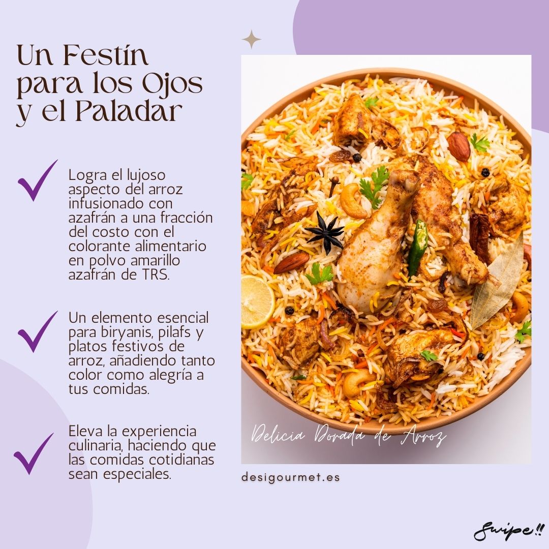 Achieve the luxurious look of saffron-infused rice at a fraction of the cost with TRS Yellow Food Colour Powder. An essential for biryanis, pilafs, and festive rice dishes, adding both color and joy to your meals. Elevate your culinary experience, making everyday dishes special.