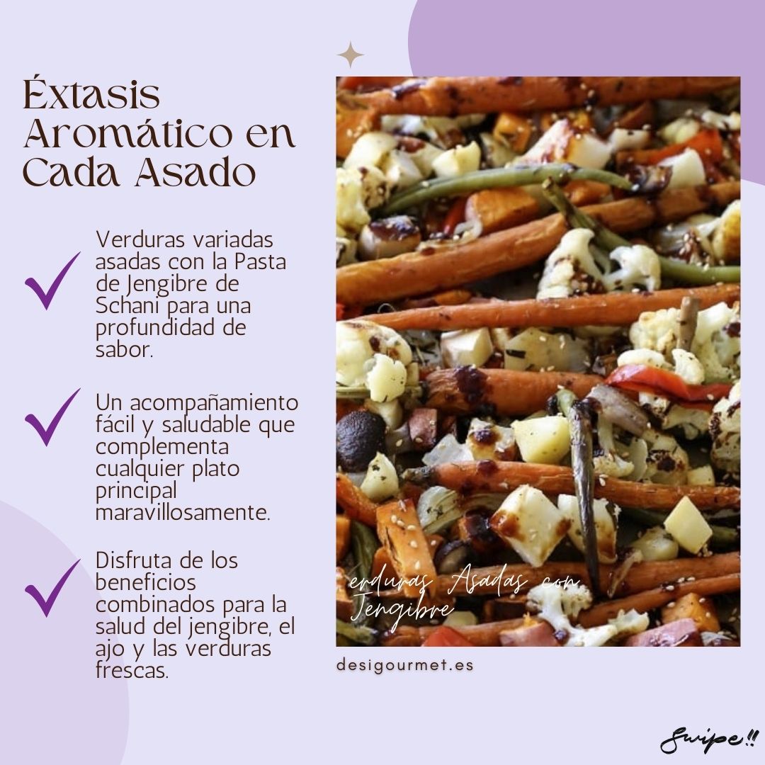 Meta Description: "Indulge in the aromatic bliss of roasted vegetables seasoned with Schani's Ginger Paste. This dish transforms simple ingredients into a feast of flavors, making it the perfect side for any main course. Enjoy the health benefits and delicious taste of ginger with every mouthful."